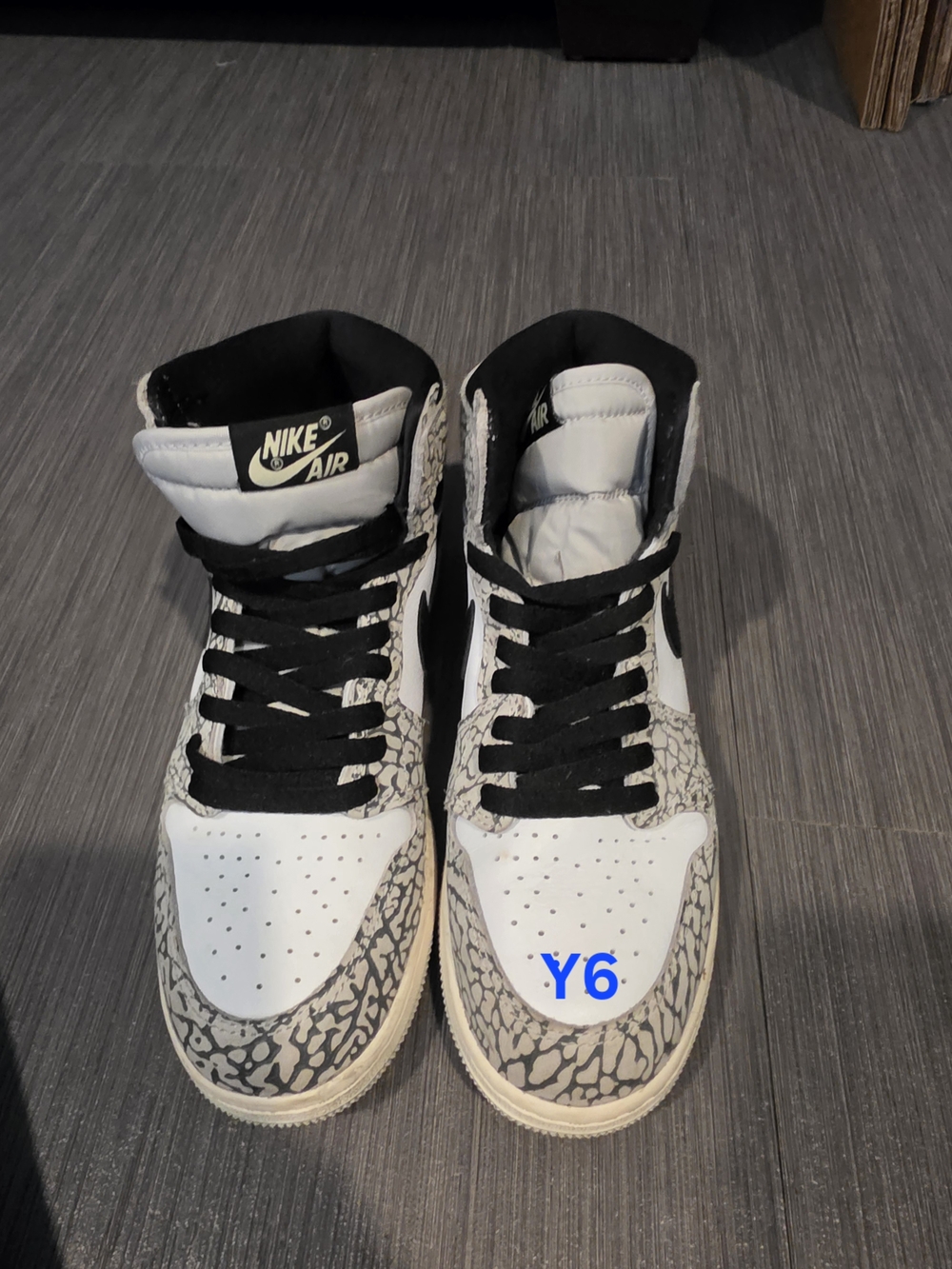 Nike High-Top Sneakers - White & Black with Grey Elephant Print